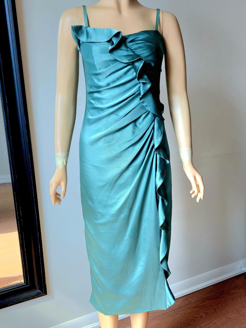 Jonathan Simkhai Seraphina Mint Hammered Satin Midi Dress US 6